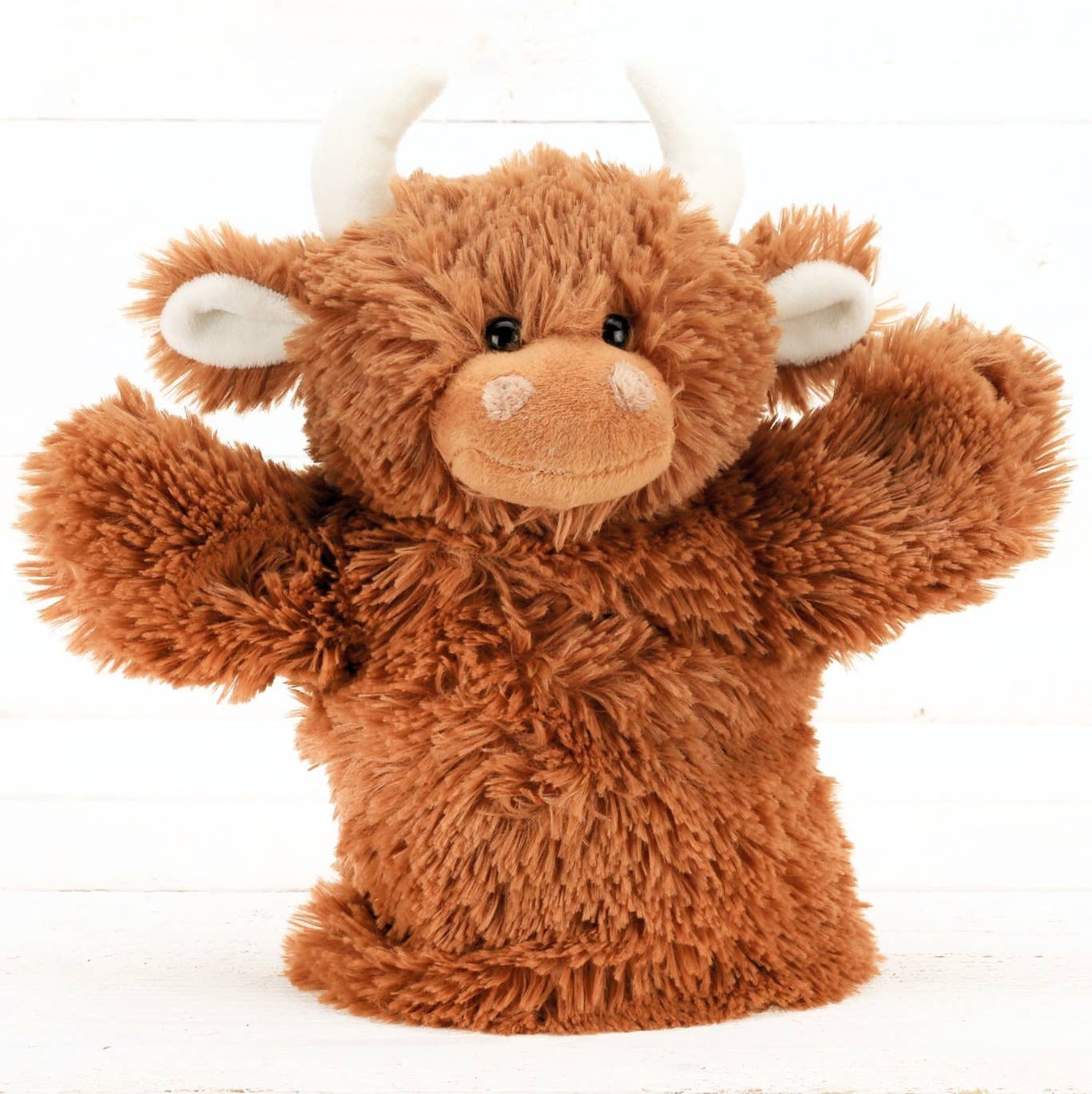 Highland Cow Hand Puppet Brown Plush Soft Toy - 23CM