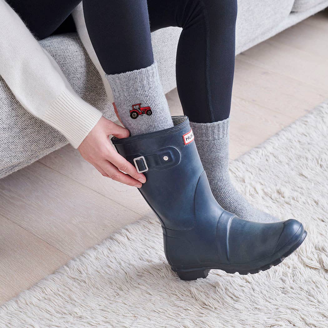 Grey Woollen socks with  tractor design